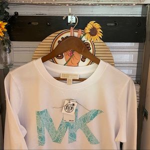 Michael Kors~ Crisp White/Turquoise Long Sleeve